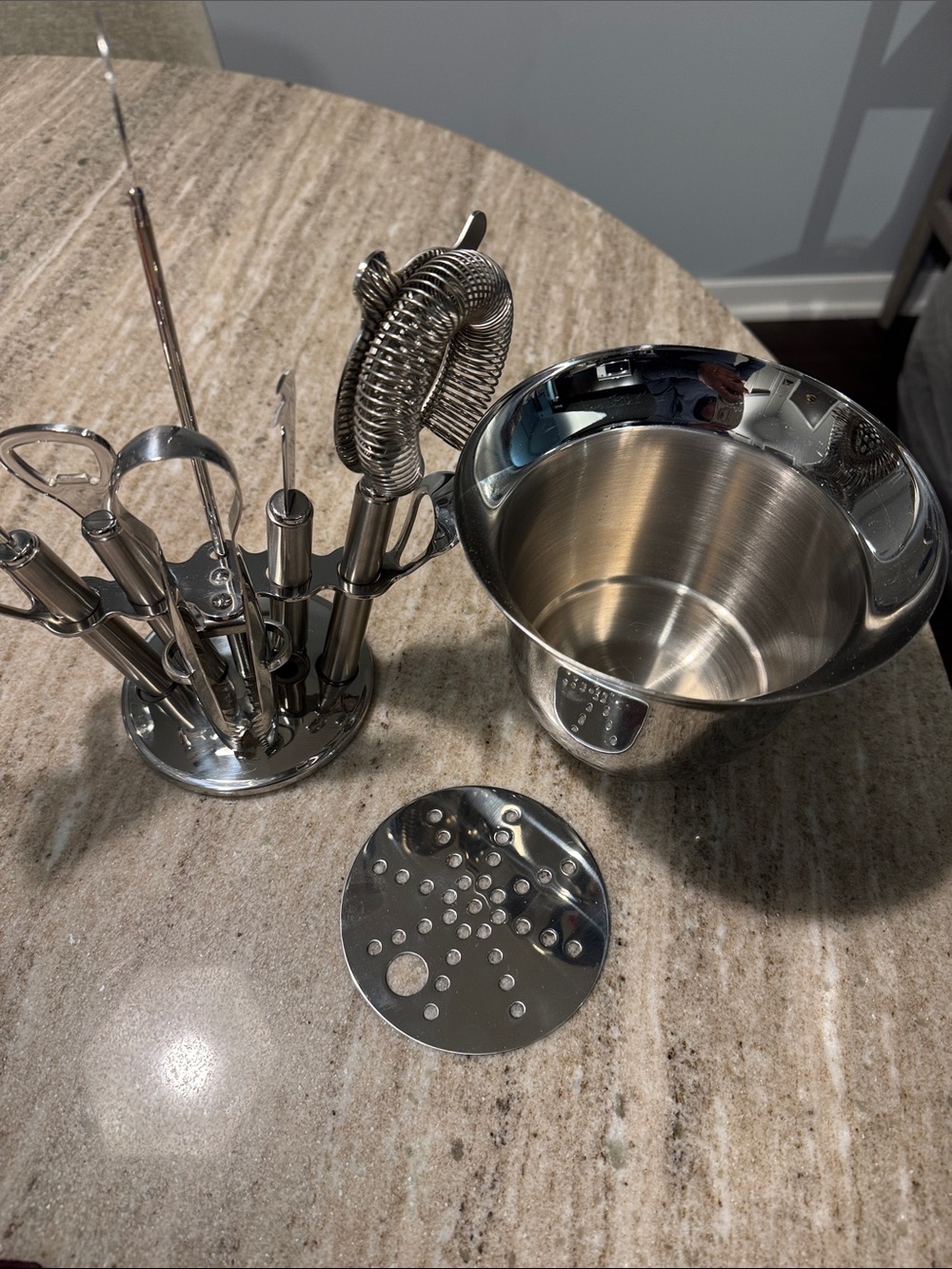 Pottery Barn Vintage Stainless Steel Cocktail Bar Tool Set with Ice Bucket - Picture 3 of 6